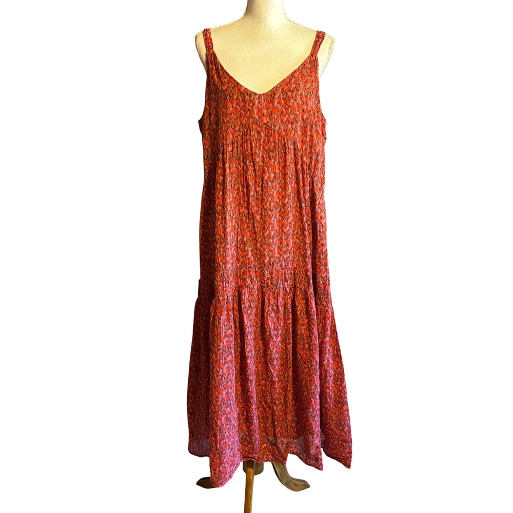 Joie L/G Tiered Maxi Dress Abstract Print Boho Resort Vacation Sundress Travel